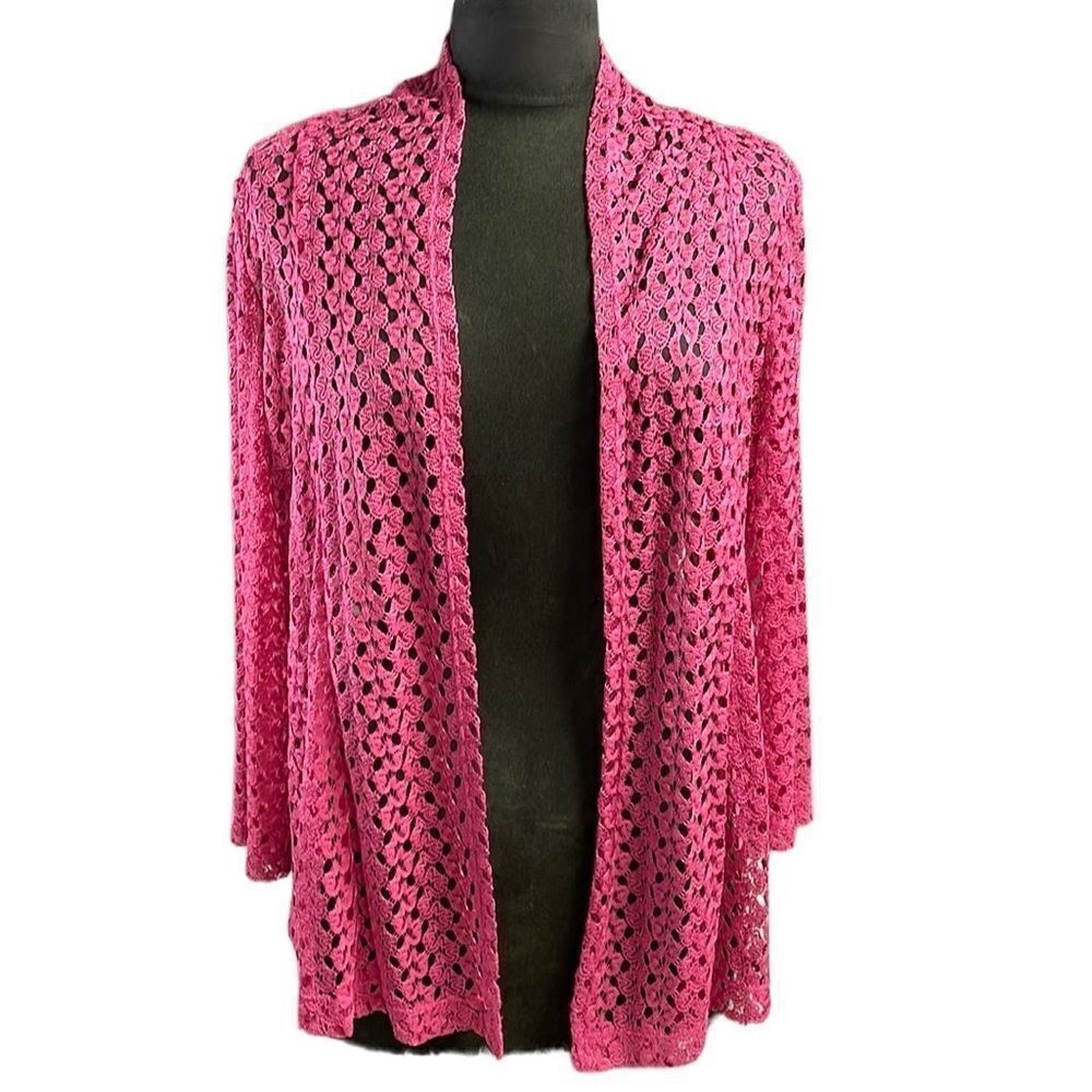Alia Vintage Ladies Lace Open Front Cardigan Size Petite Small Rose Pink